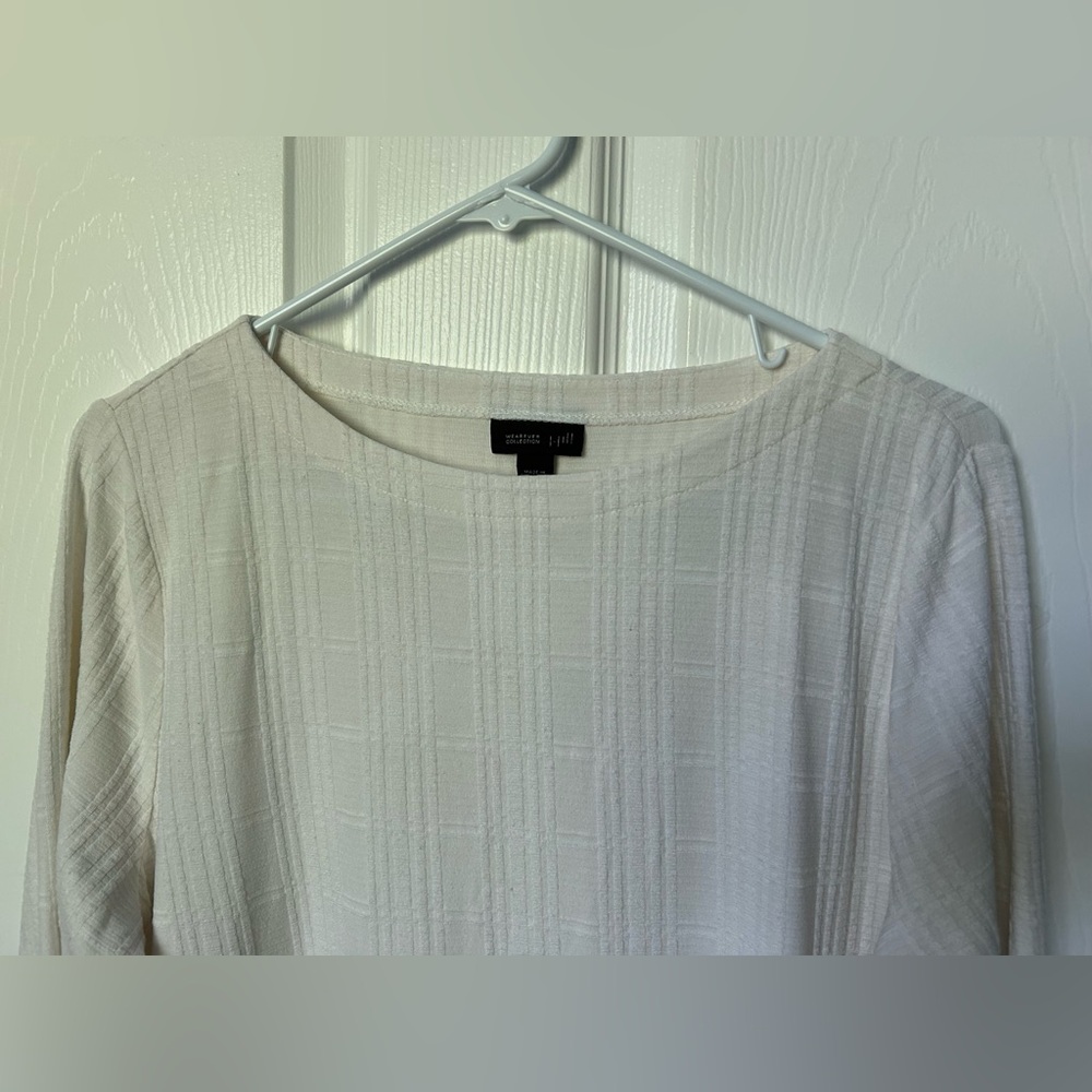 J. Jill Ivory Textured 3/4 Sleeve Boat Neck Tunic Blouse Size Large - Picture 7 of 15